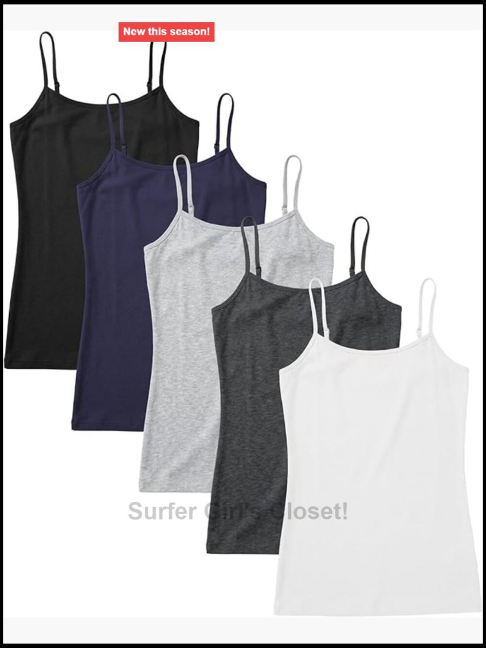 Women's Cotton Stretch Camisole Tank Tops Adjustable Spaghetti Strap Sleeveless